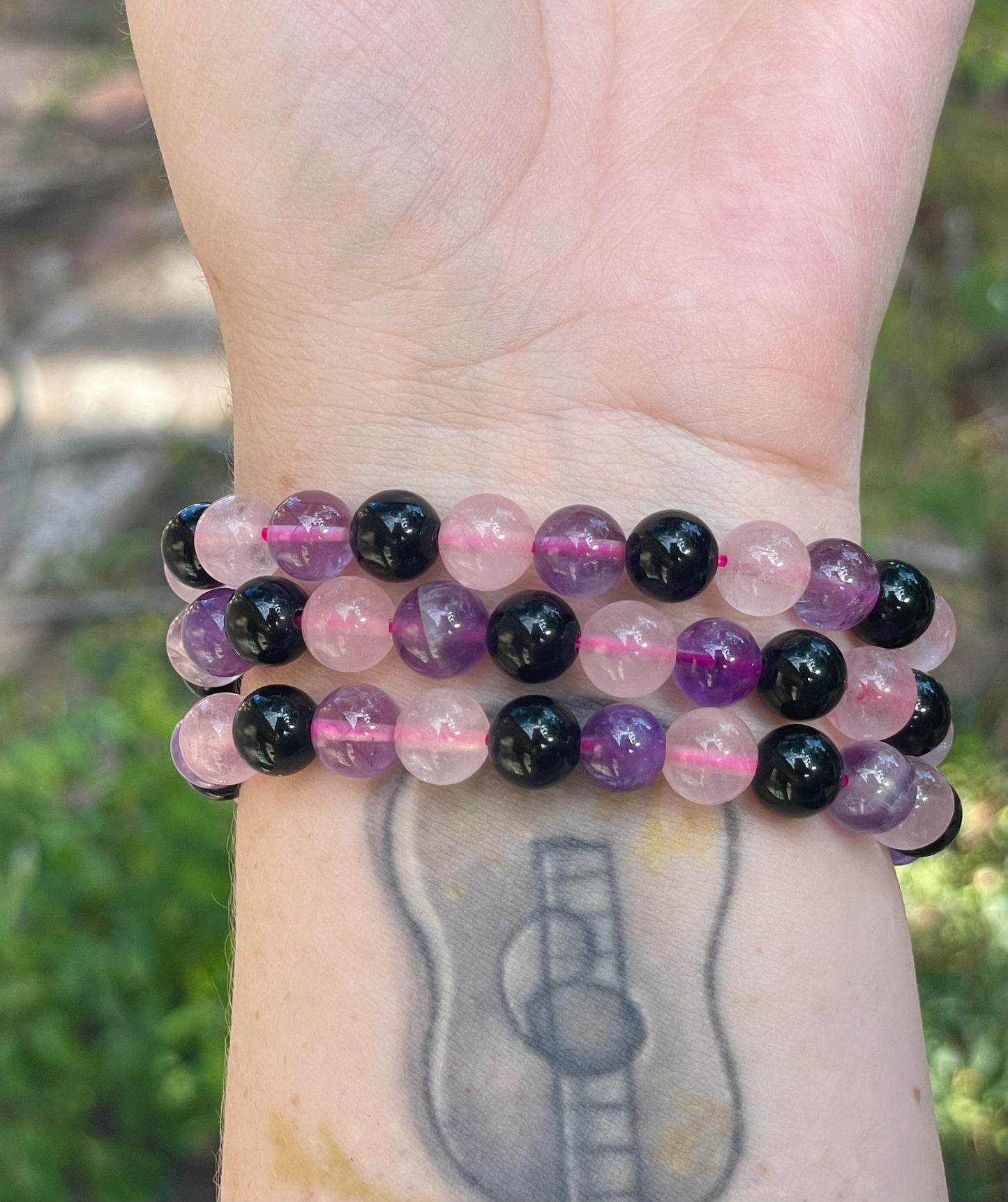 Rose Quartz, Amethyst, Obsidian Bracelets 8mm