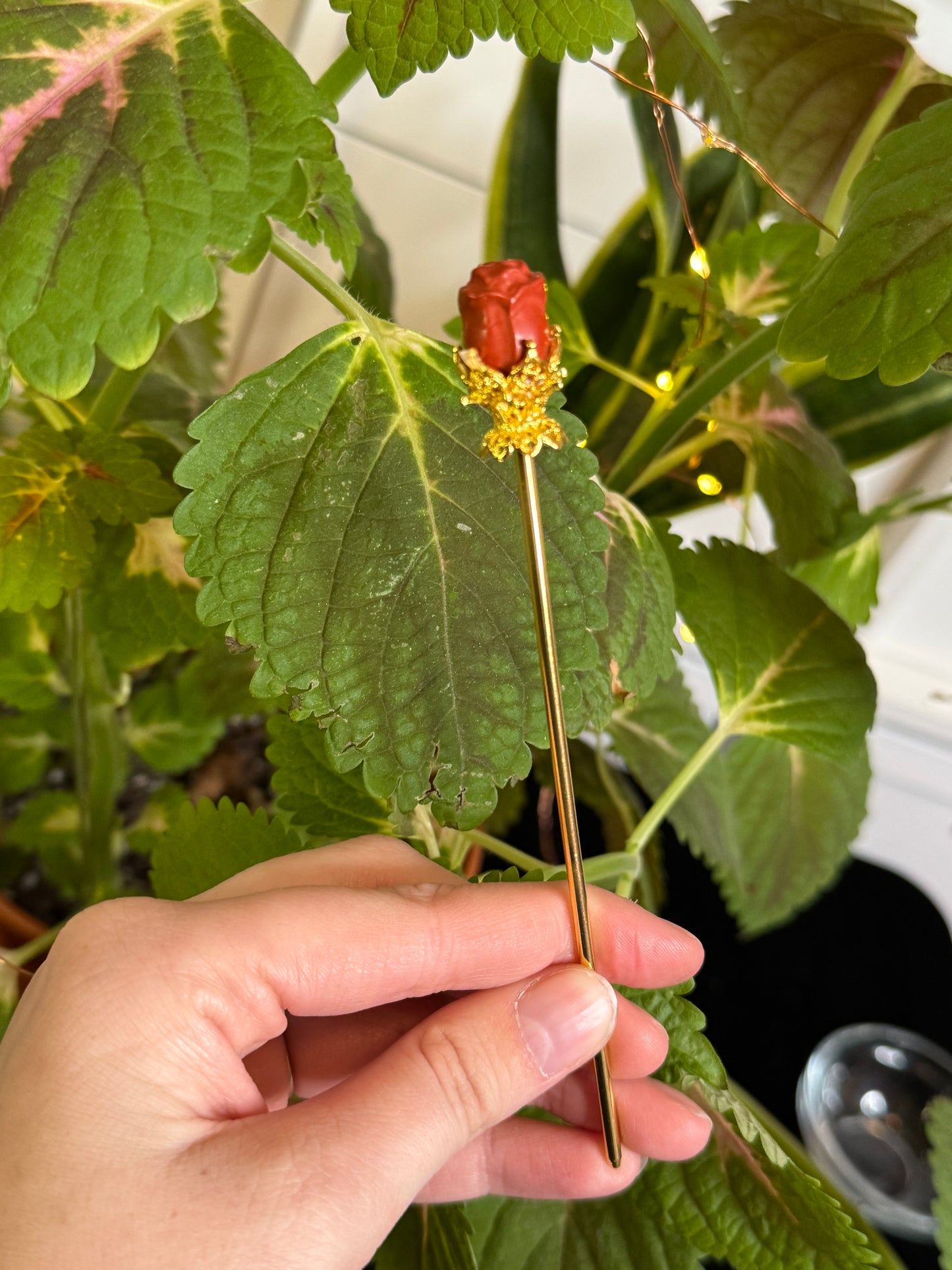 Red Jasper Rose Hairpin (gold)