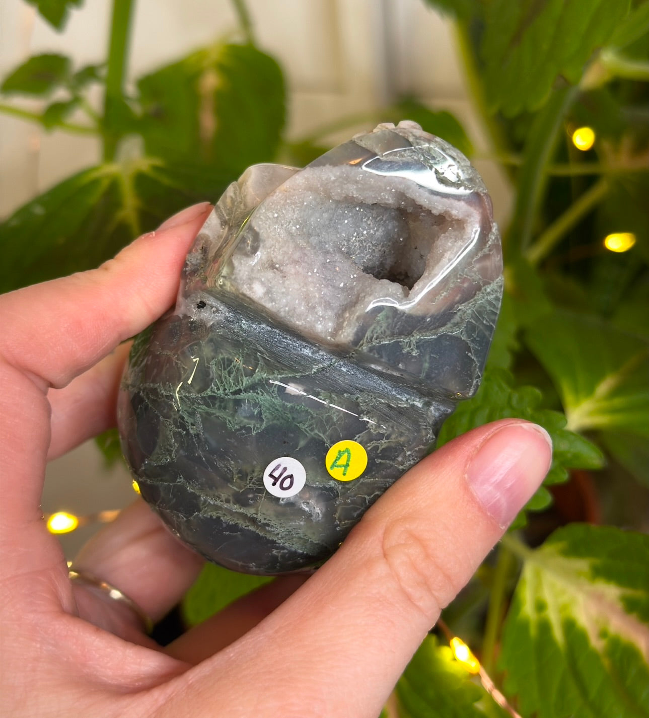 Moss Agate Skull A