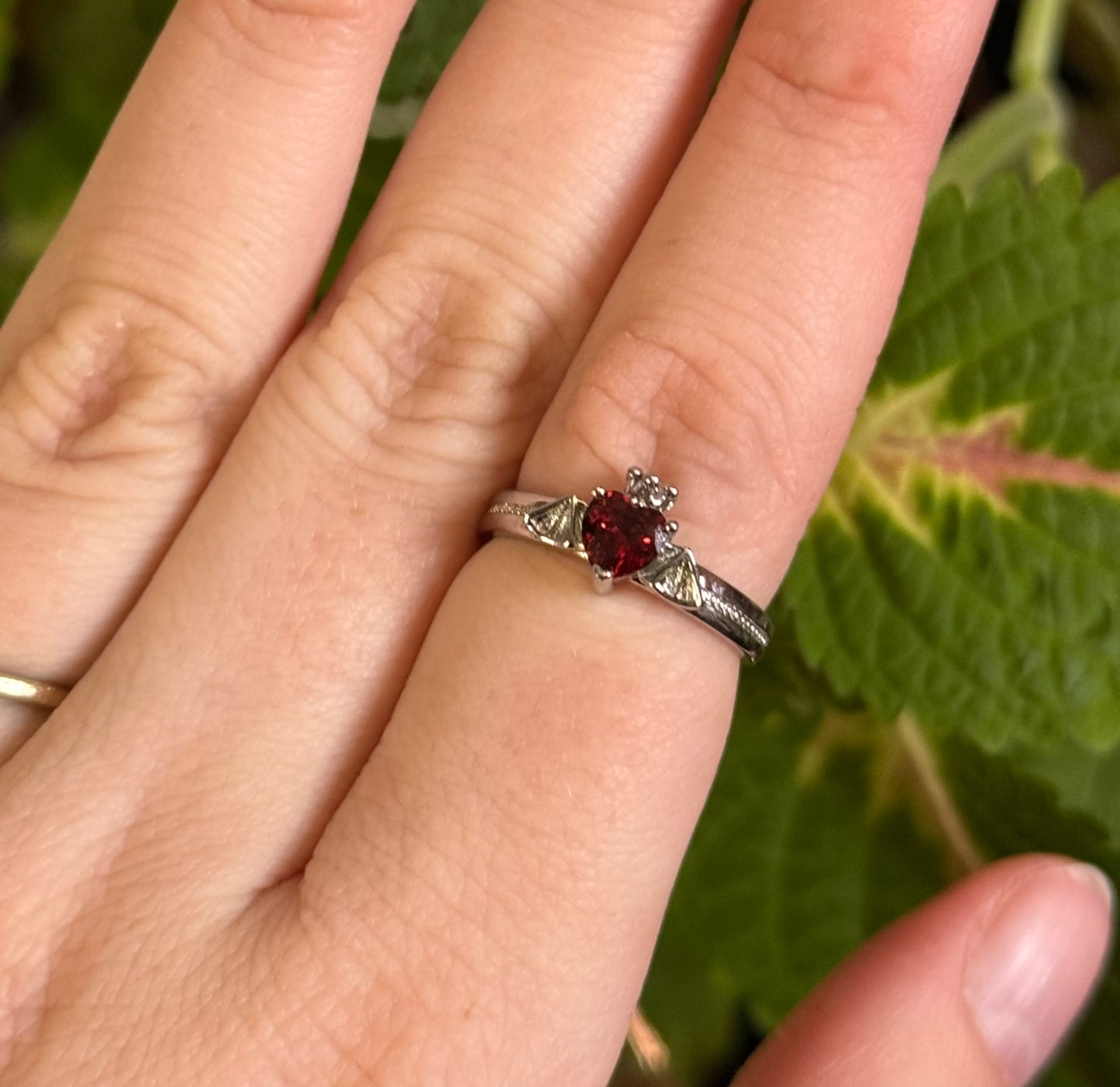 Garnet Heart with Wings Ring