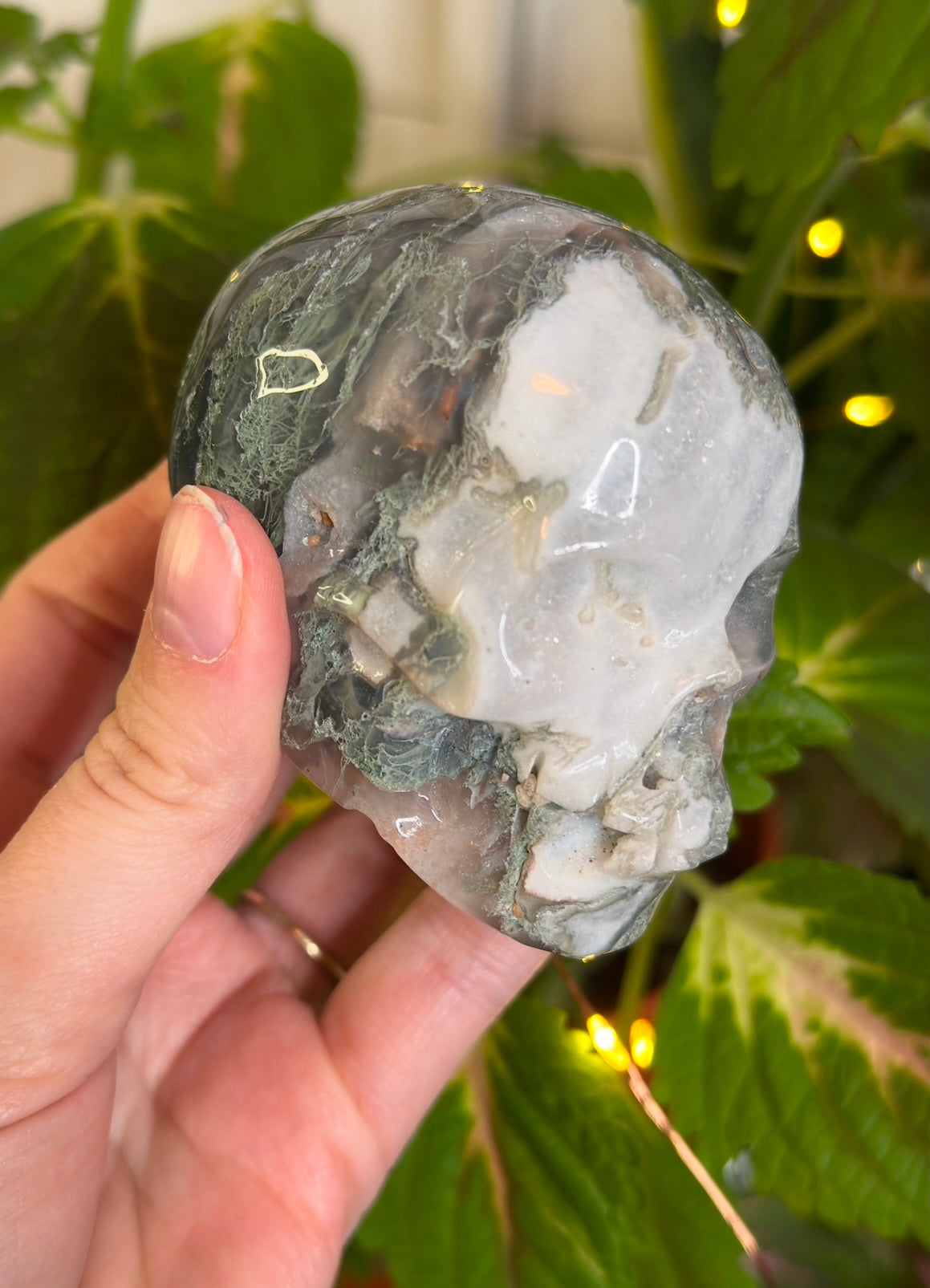 Moss Agate Skull A