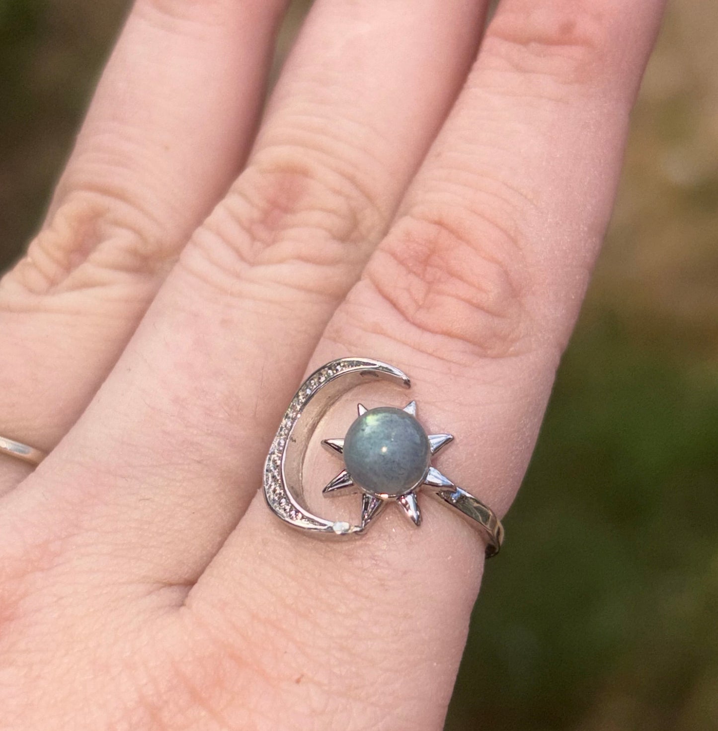 Labradorite Moon Ring- Adjustable