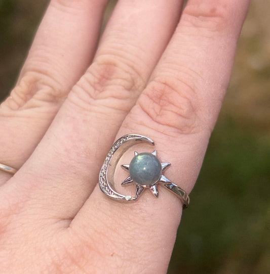 Labradorite Moon Ring- Adjustable