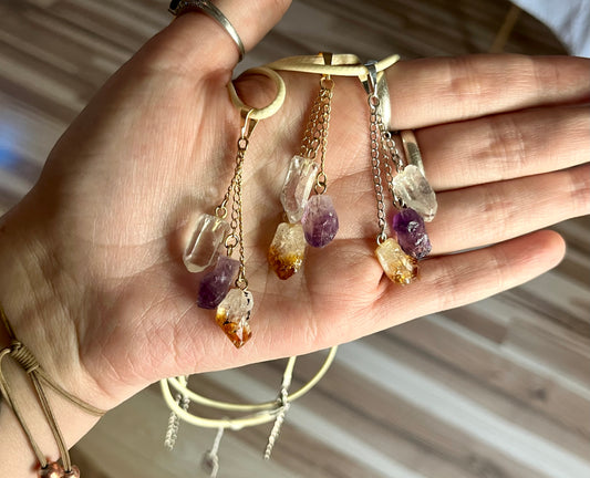 Amethyst Citrine Clear Quartz Necklace