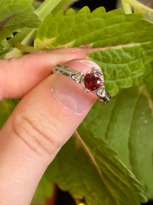 Garnet Heart with Wings Ring