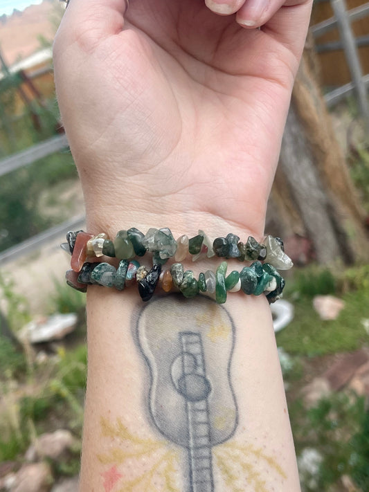 Moss Agate Chip Bracelet