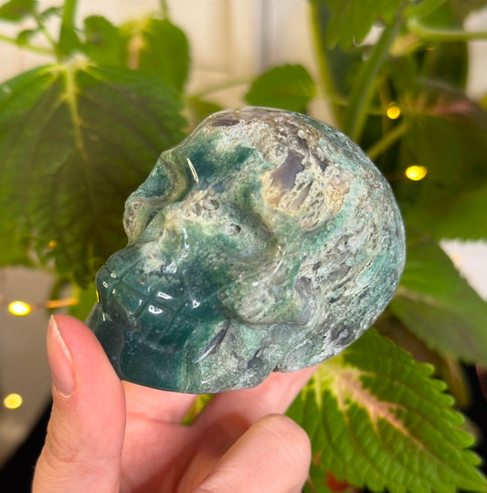 Moss Agate Skull C