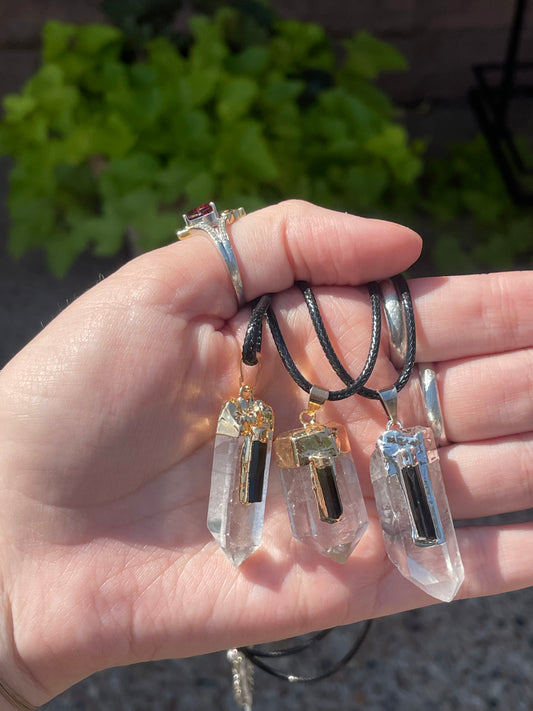 Clear Quartz and Black Tourmaline Necklace