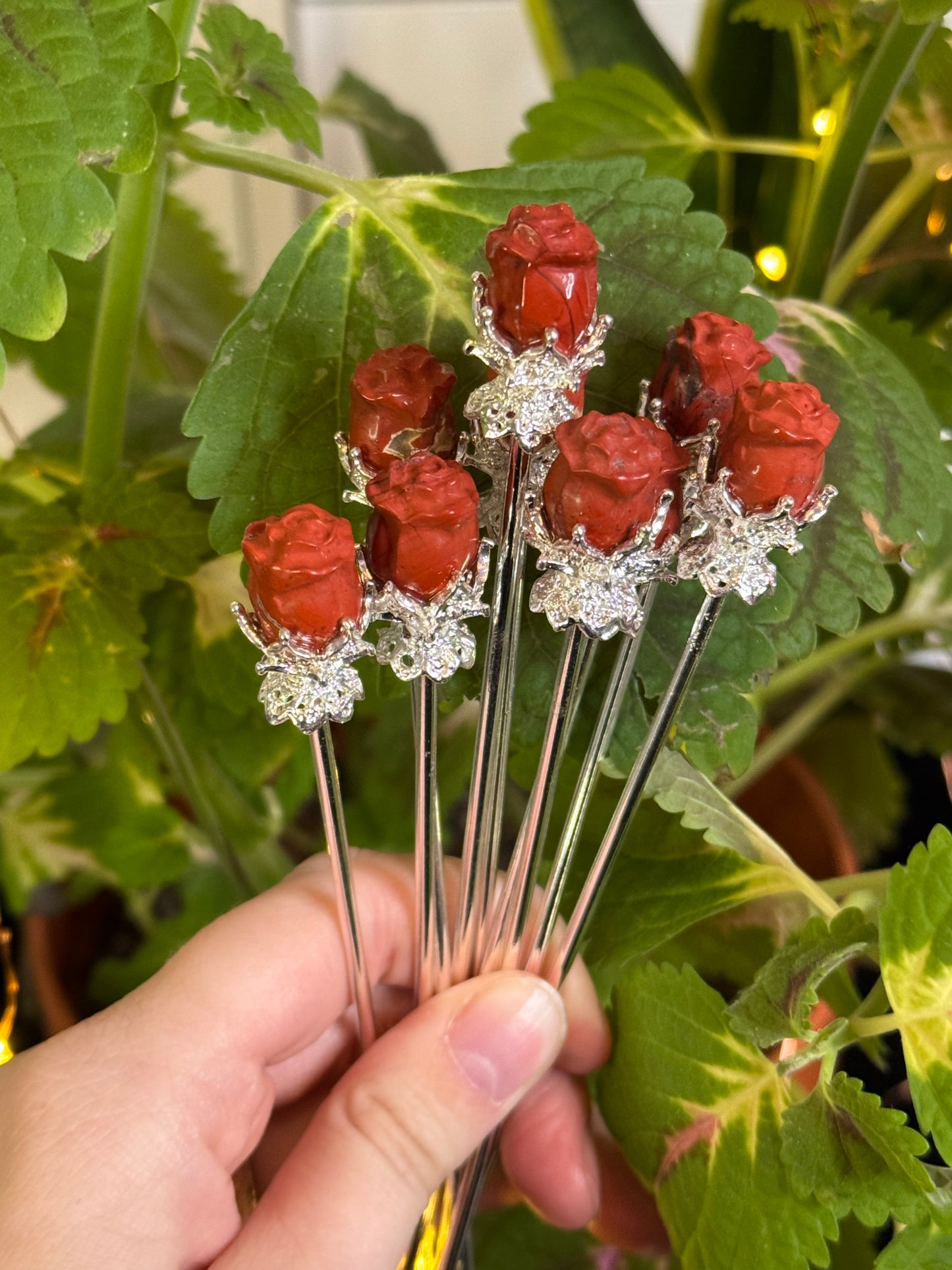 Red Jasper Rose Hairpin (silver)