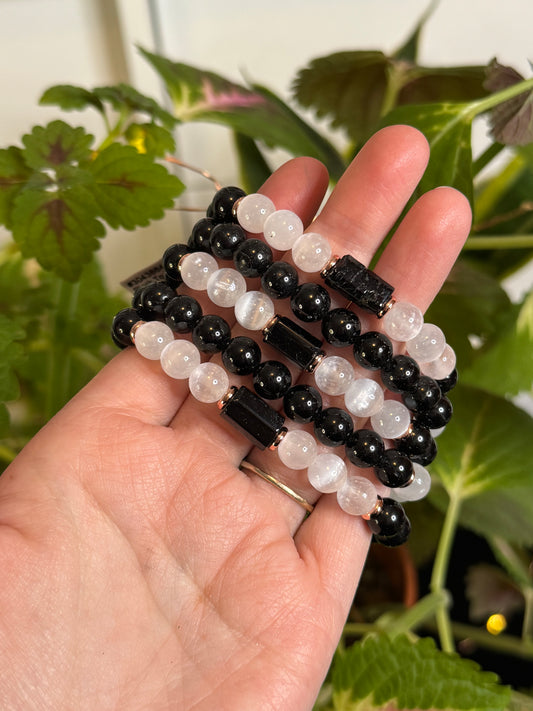 Black Tourmaline and Selenite Bracelet 8mm