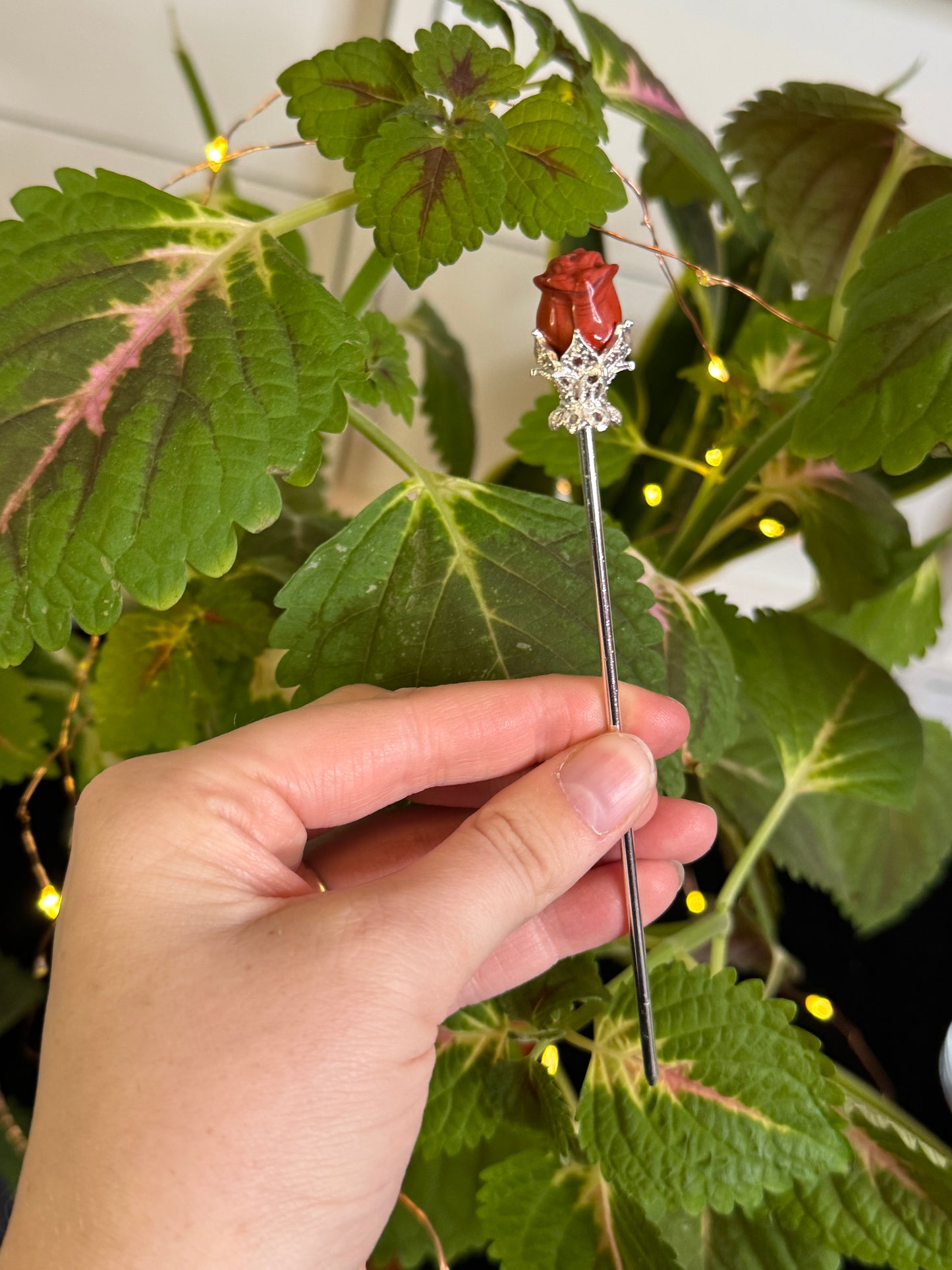 Red Jasper Rose Hairpin (silver)