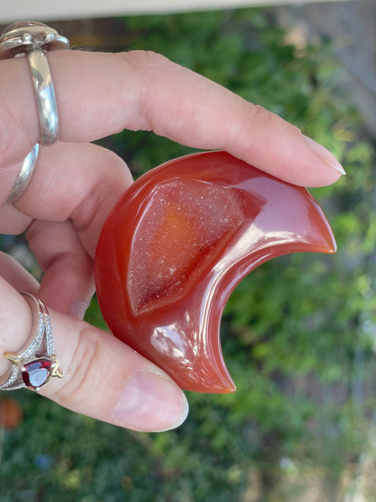 Carnelian Druzy Moon