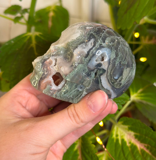 Moss Agate Skull A