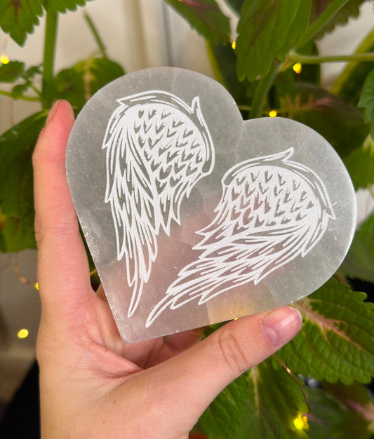 Selenite Heart with Wings