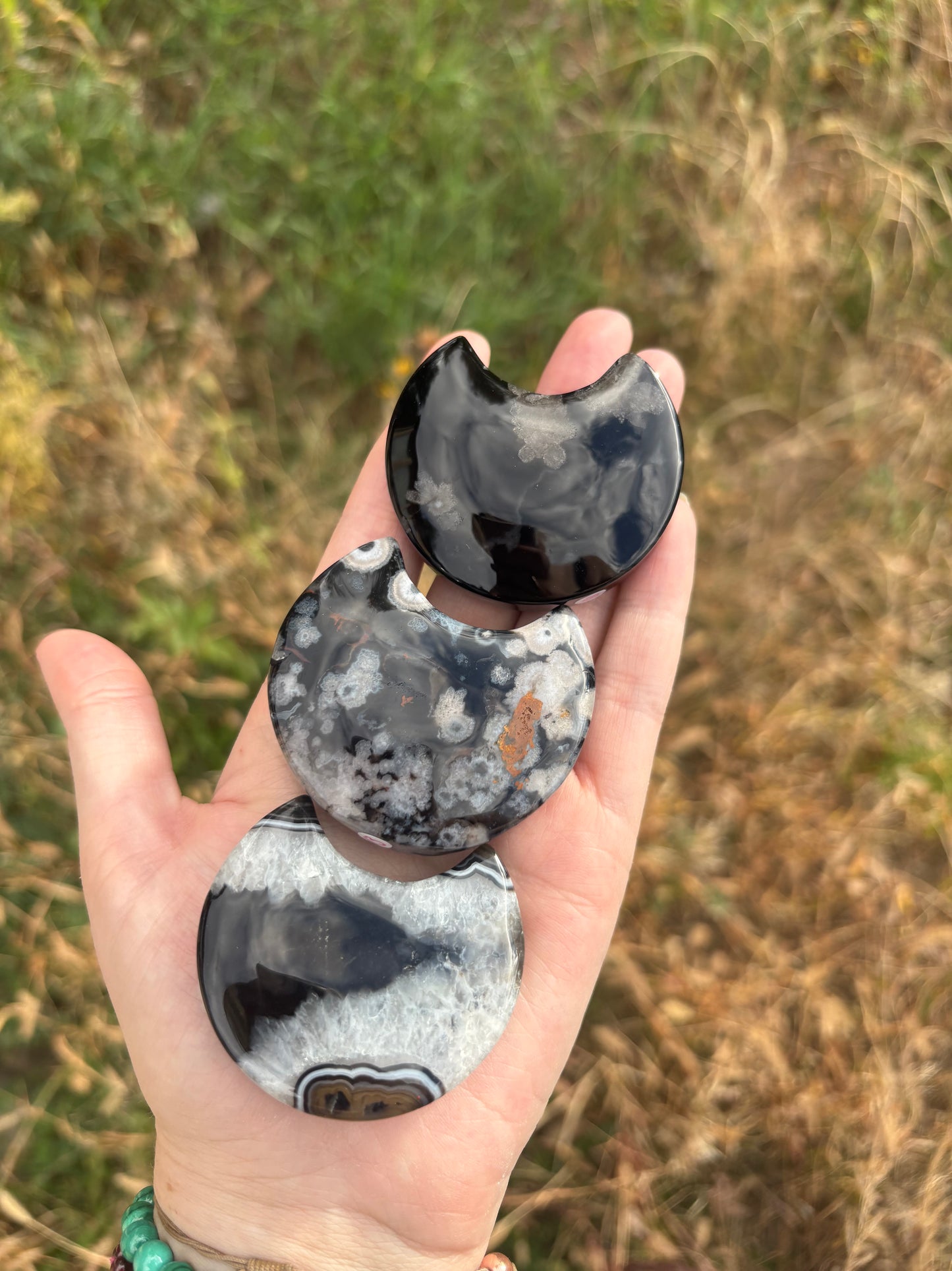 Black Flower Agate Moon